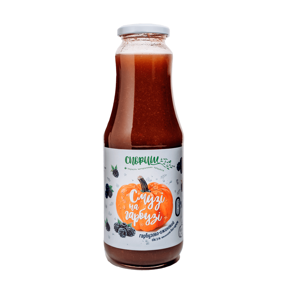 Pumpkin-blackberry juice with pulp without sugar is pasteurized